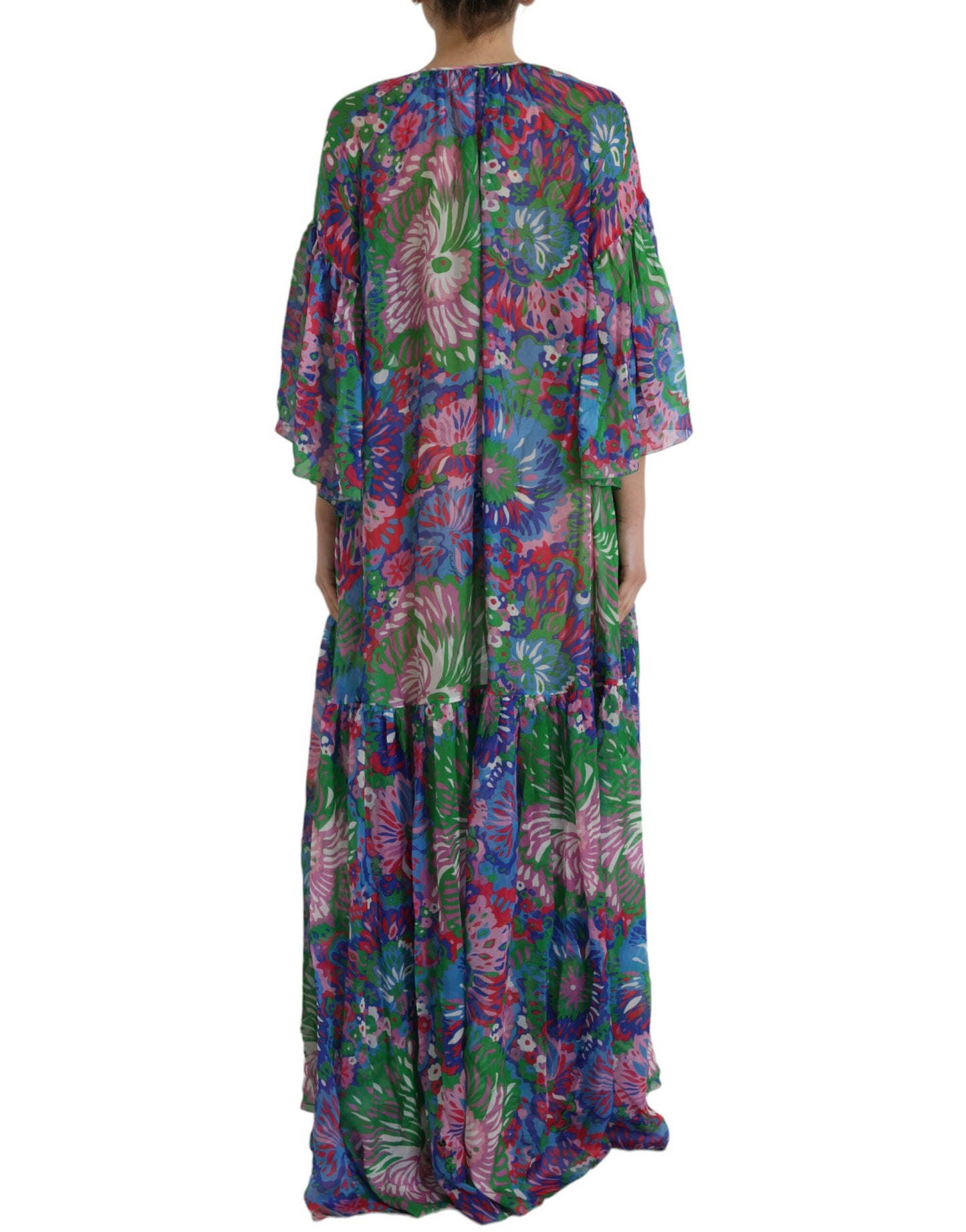 Dolce & Gabbana Multicolor Floral Seiden Kaftan Maxikleid