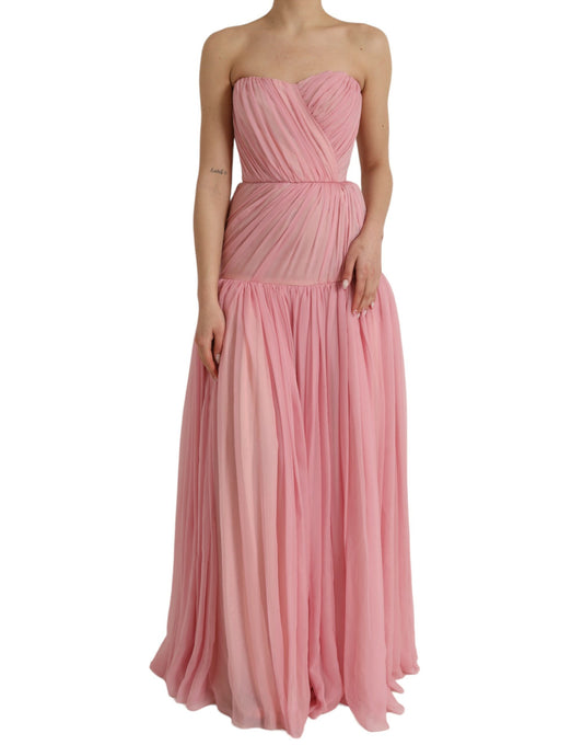 Dolce &amp; Gabbana Pink Silk Strapless A-Line Maxi Dress