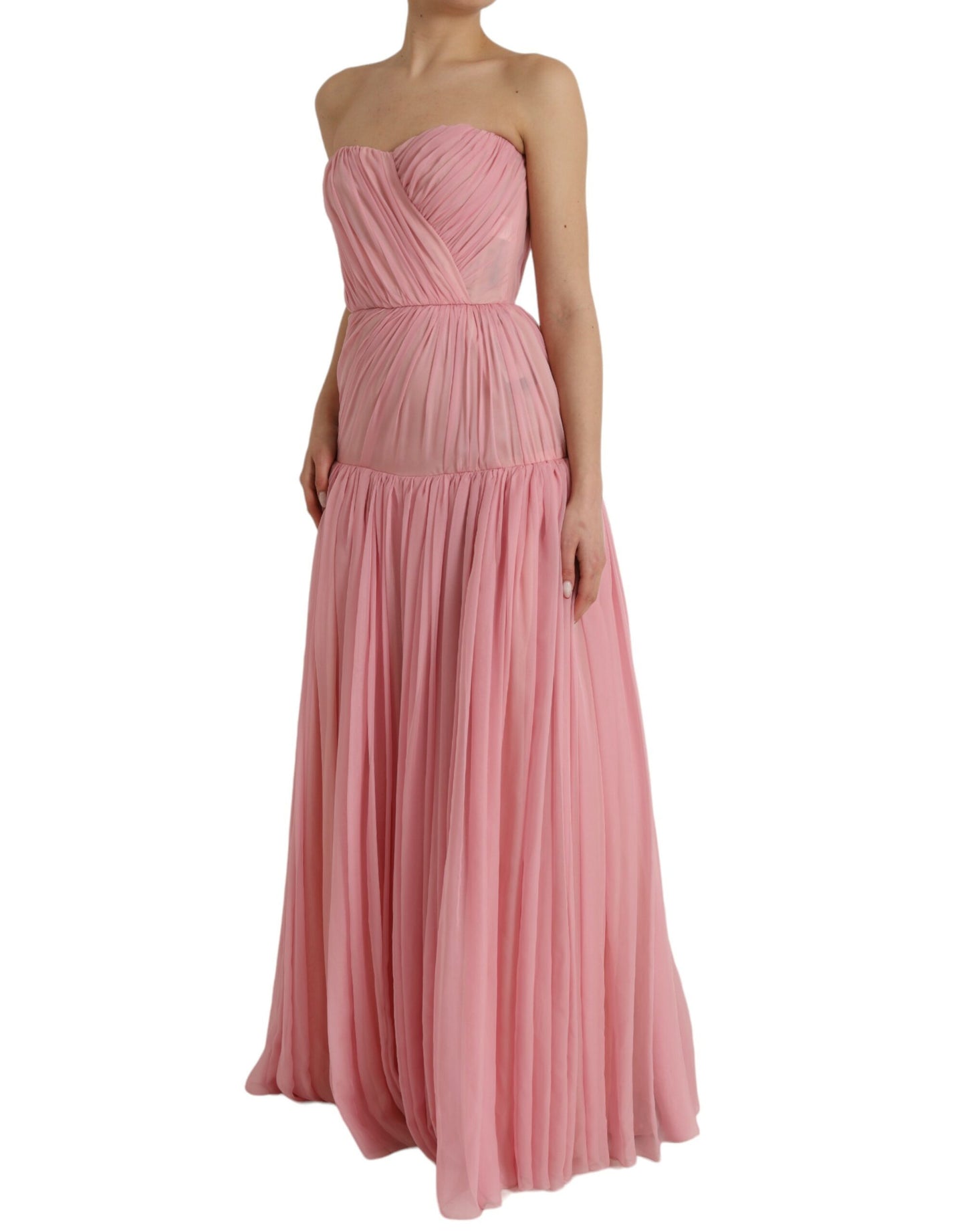 Dolce &amp; Gabbana Pink Silk Strapless A-Line Maxi Dress