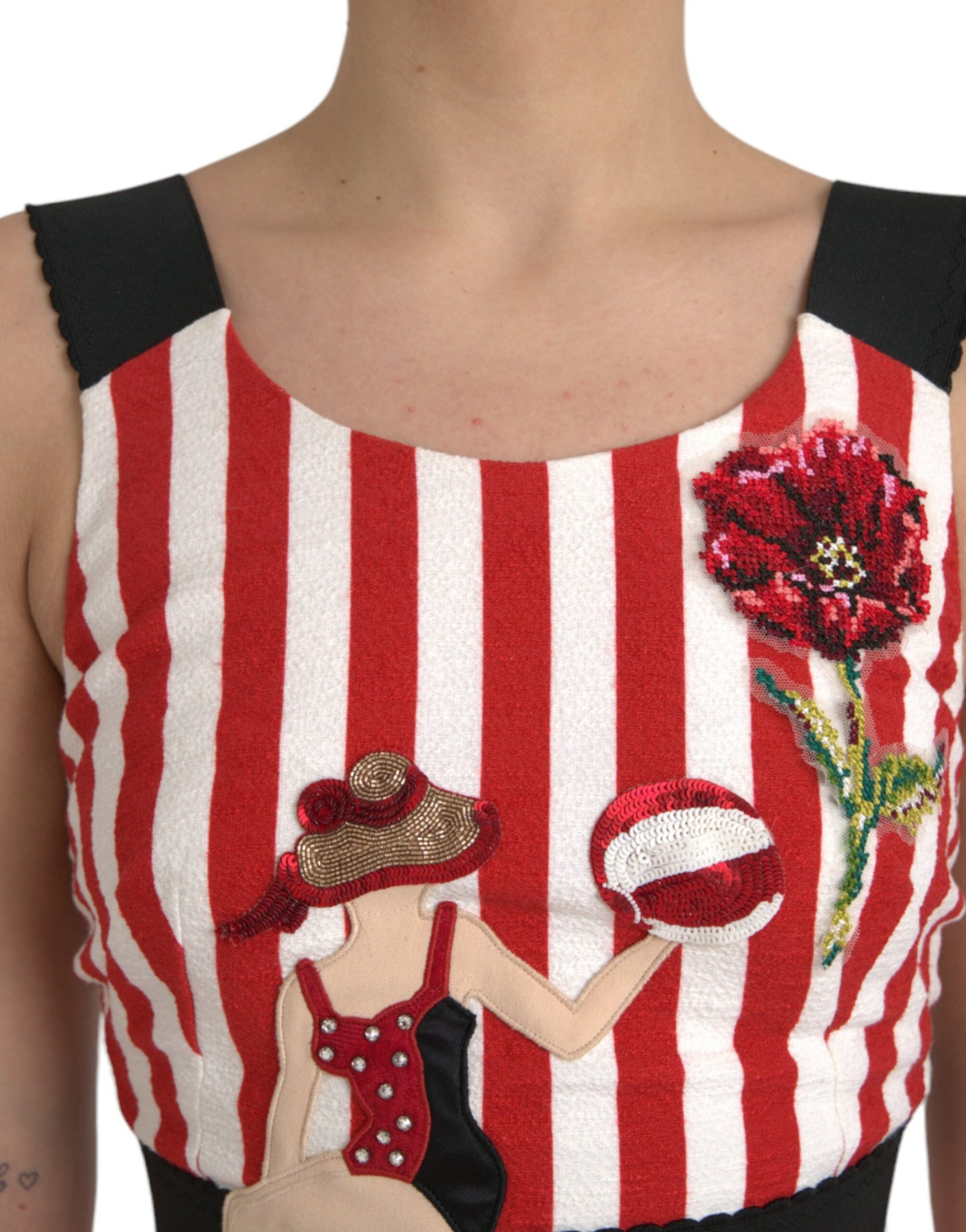 Dolce &amp; Gabbana Red White Floral Sleeveless Midi Dress