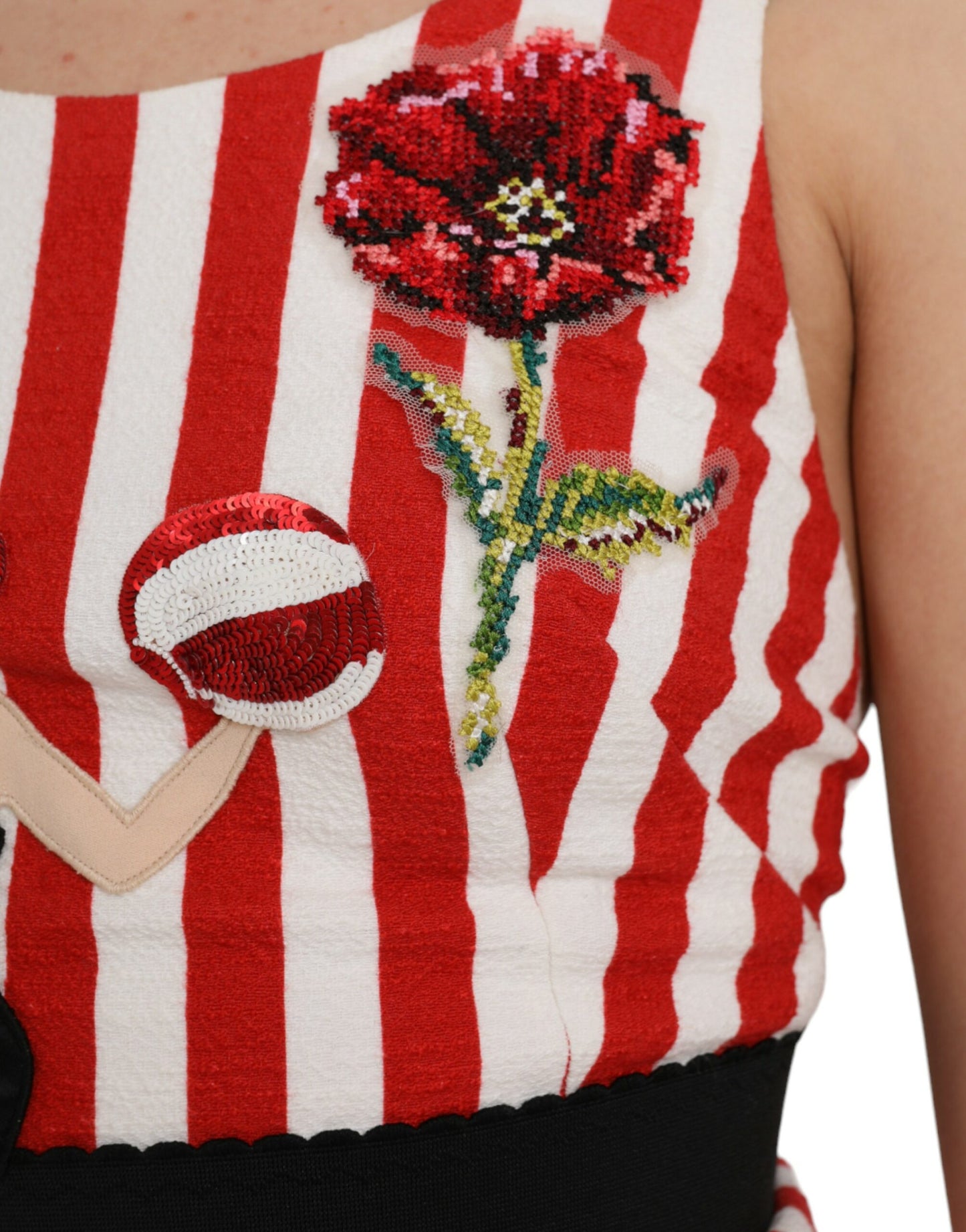 Dolce &amp; Gabbana Red White Floral Sleeveless Midi Dress