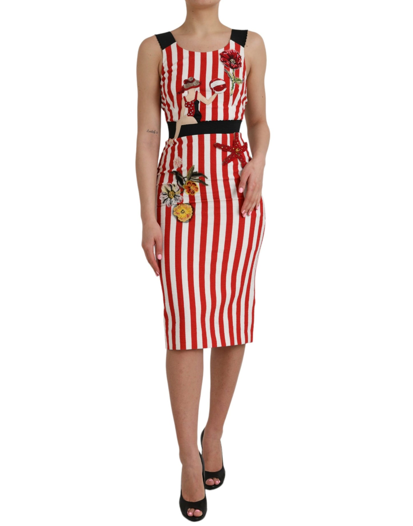 Dolce &amp; Gabbana Red White Floral Sleeveless Midi Dress