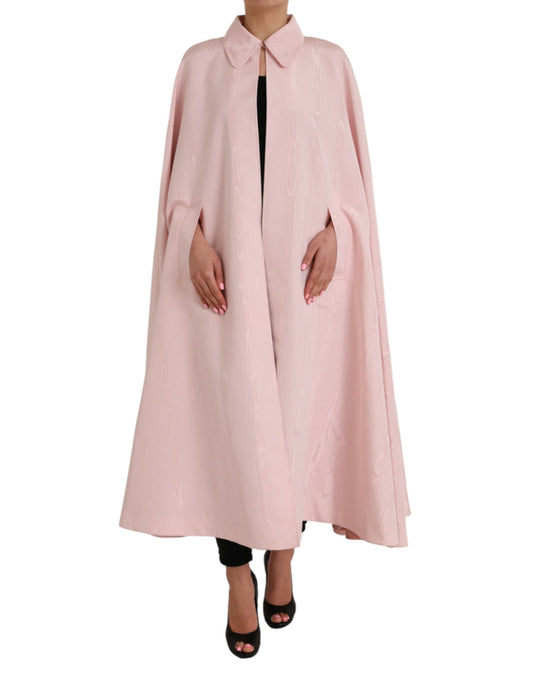 Dolce &amp; Gabbana Light Pink Silk Long Maxi Cape Coat Jacket