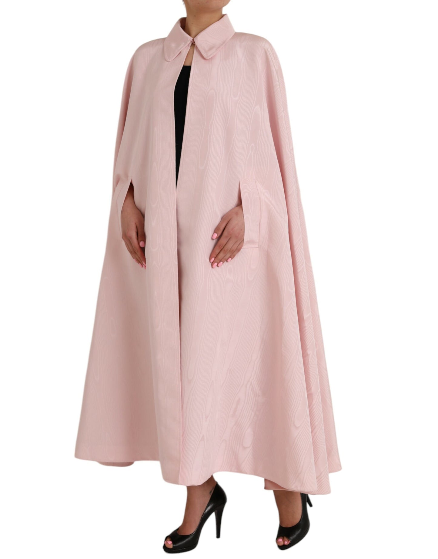 Dolce &amp; Gabbana Light Pink Silk Long Maxi Cape Coat Jacket