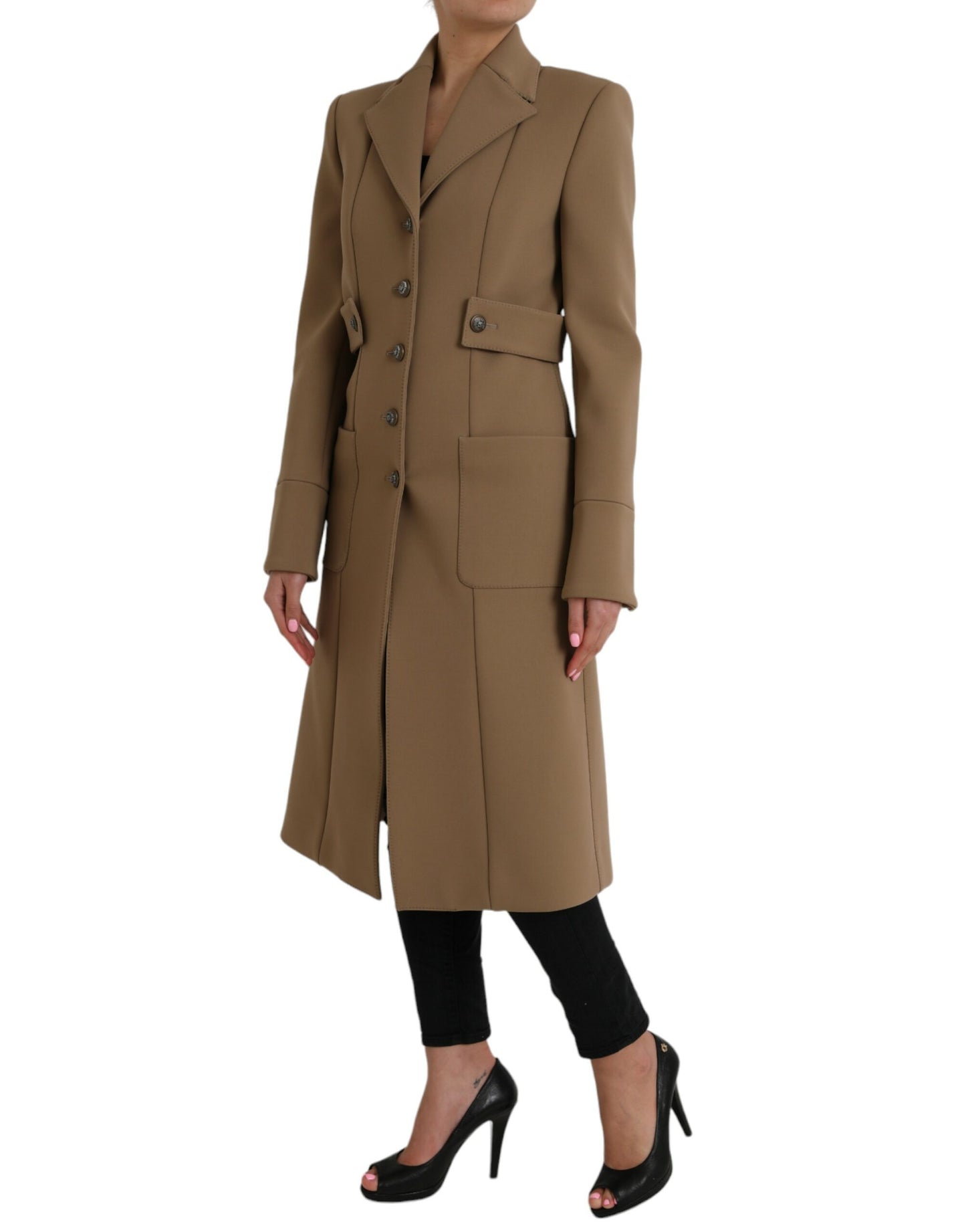 Dolce &amp; Gabbana Brown Button Down Long Trench Coat Jacket