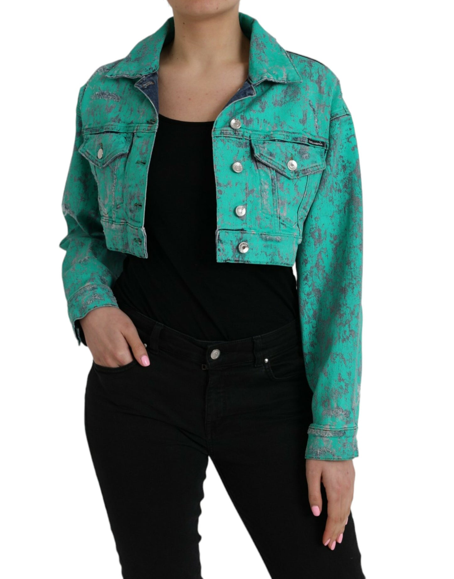 Dolce &amp; Gabbana Green Cotton Tie Dye Cropped Denim Jacket