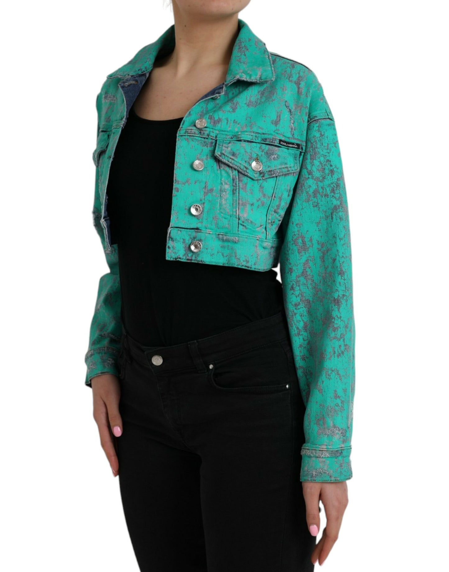 Dolce &amp; Gabbana Green Cotton Tie Dye Cropped Denim Jacket