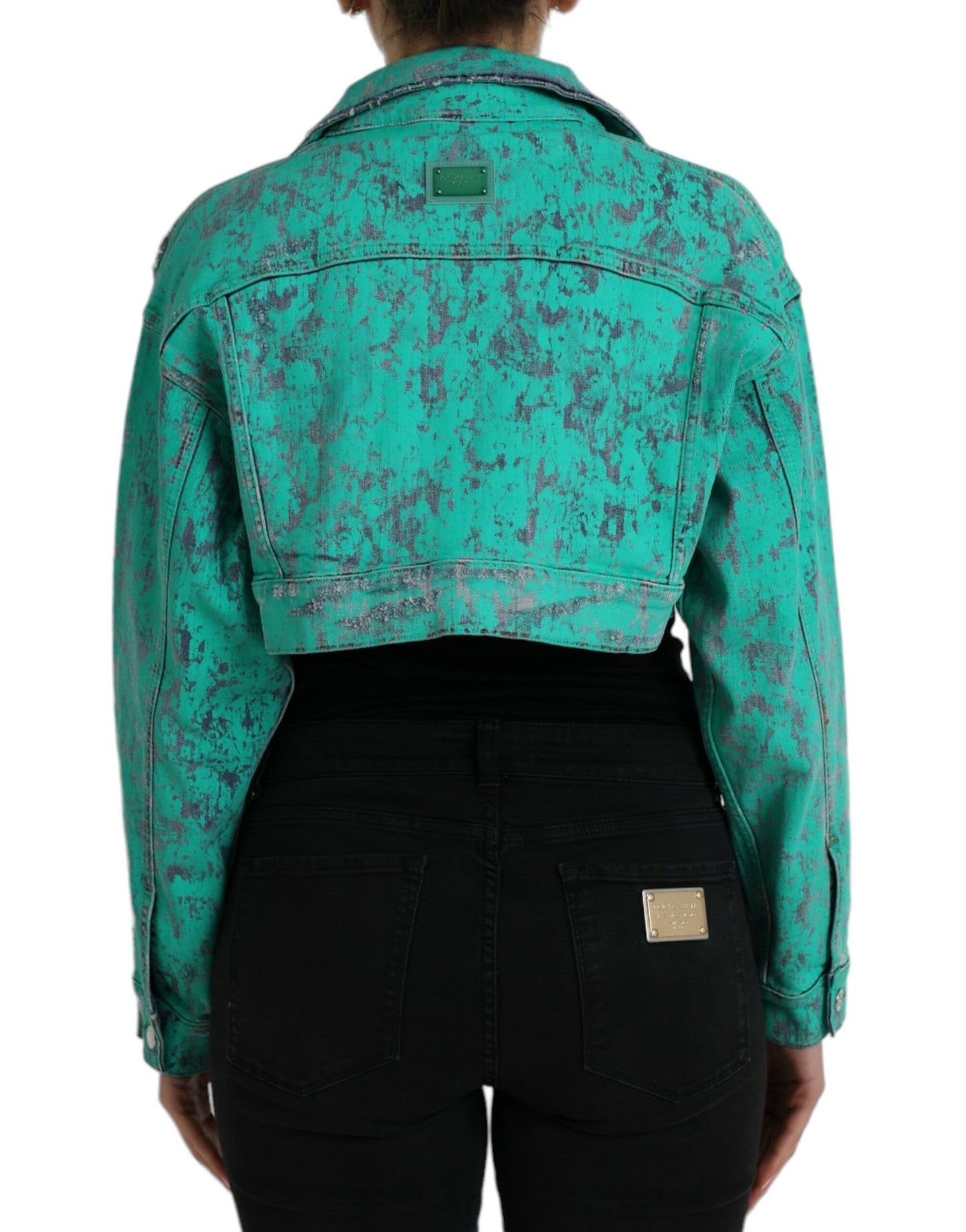 Dolce &amp; Gabbana Green Cotton Tie Dye Cropped Denim Jacket