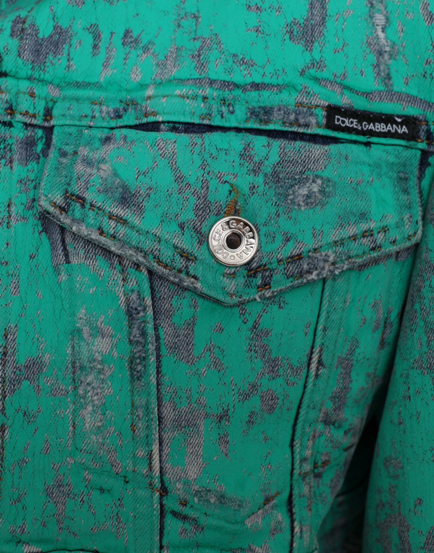 Dolce &amp; Gabbana Green Cotton Tie Dye Cropped Denim Jacket