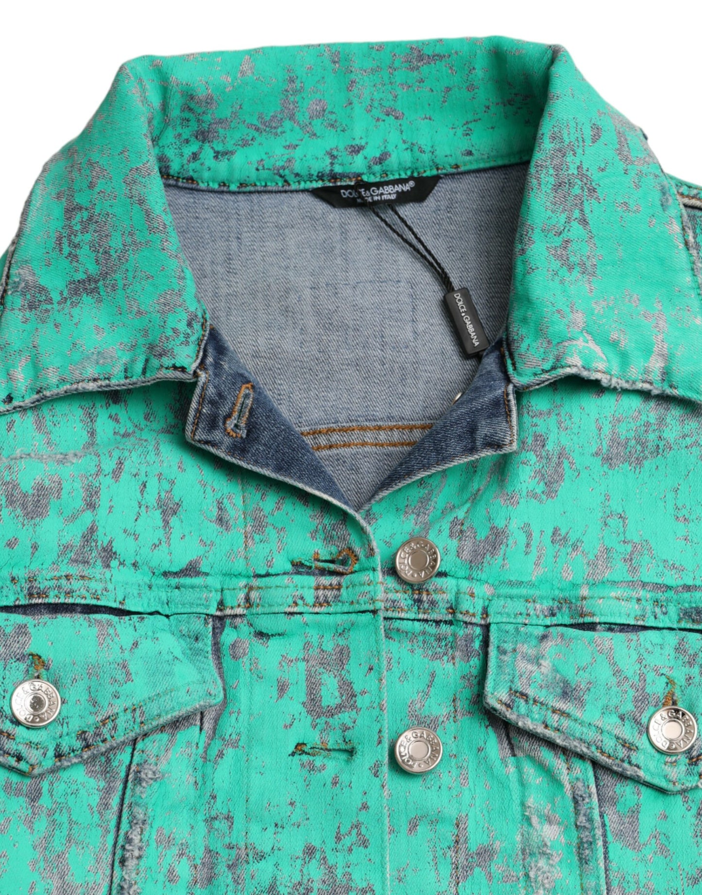 Dolce &amp; Gabbana Green Cotton Tie Dye Cropped Denim Jacket