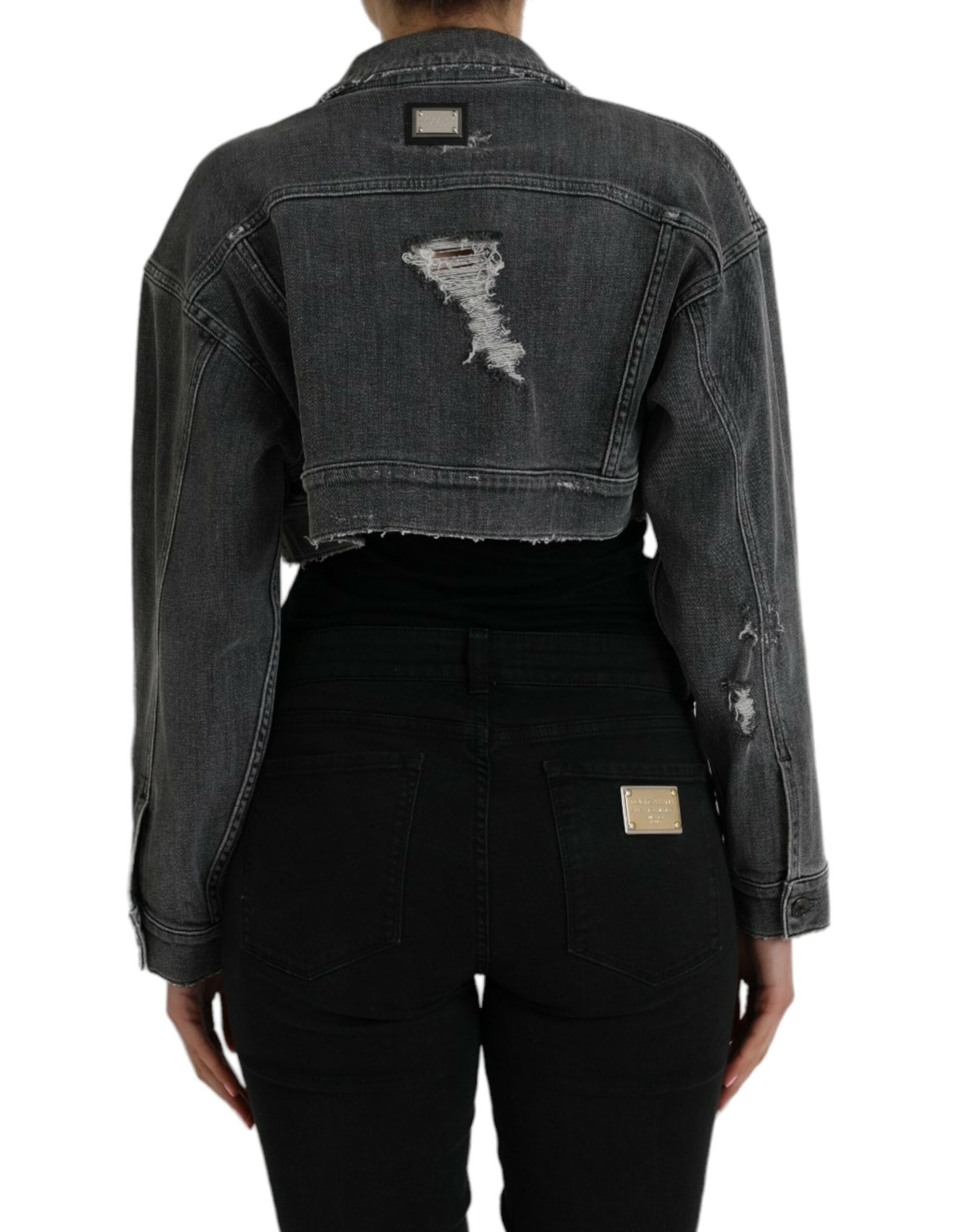 Dolce &amp; Gabbana Dark Grey Cotton Stretch Cropped Denim Jacket