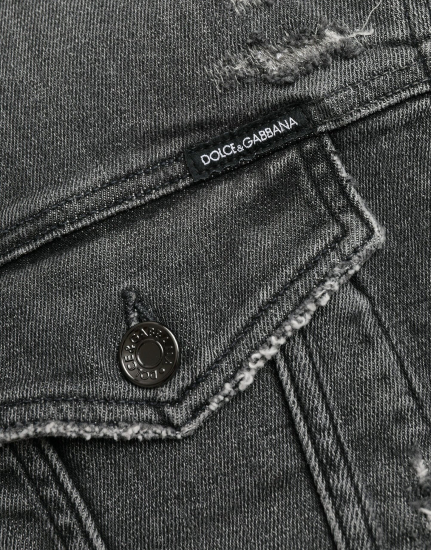 Dolce &amp; Gabbana Dark Grey Cotton Stretch Cropped Denim Jacket