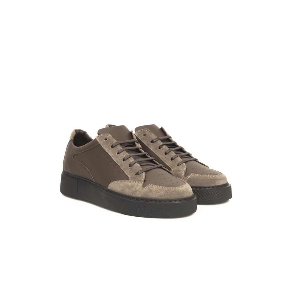 Cerruti 1881 Beige Leather Men's Sneakers