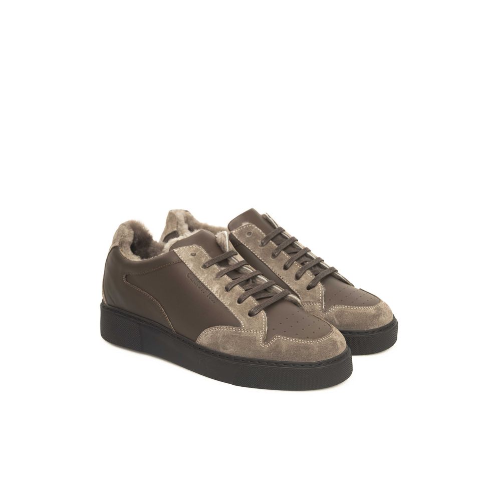 Cerruti 1881 Beige Leather Men's Sneakers