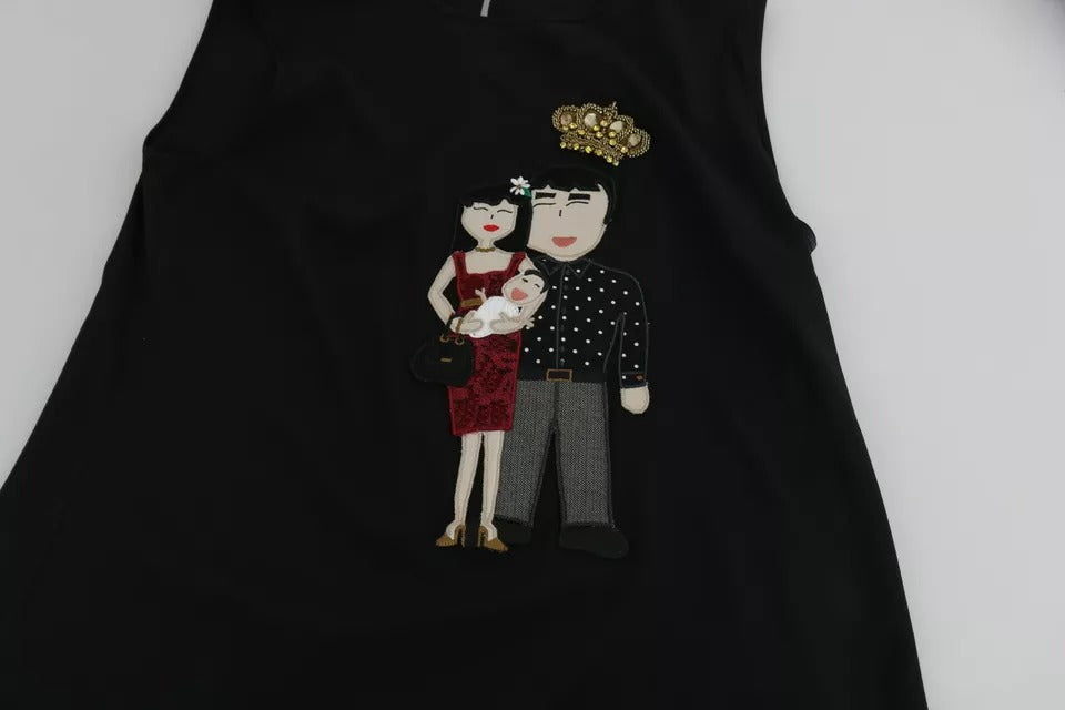 Dolce &amp; Gabbana Black Silk DG Family Crystal Sleeveless Top