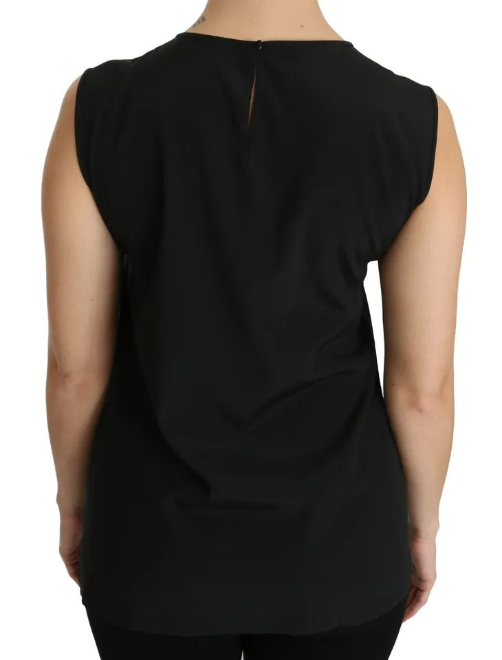 Dolce &amp; Gabbana Black Silk DG Family Crystal Sleeveless Top