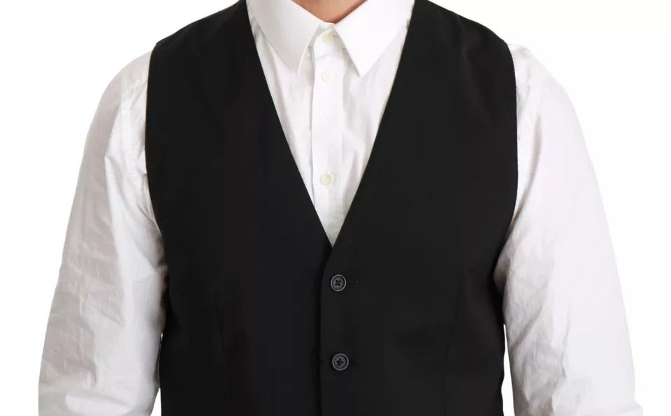 Dolce & Gabbana Schwarze Woll-Stretch-Weste Formal Dress Vest