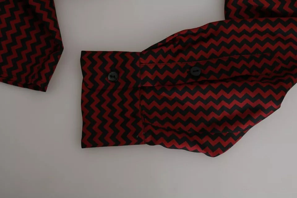 Dolce &amp; Gabbana Black Red Zigzag Pattern Casual Shirt