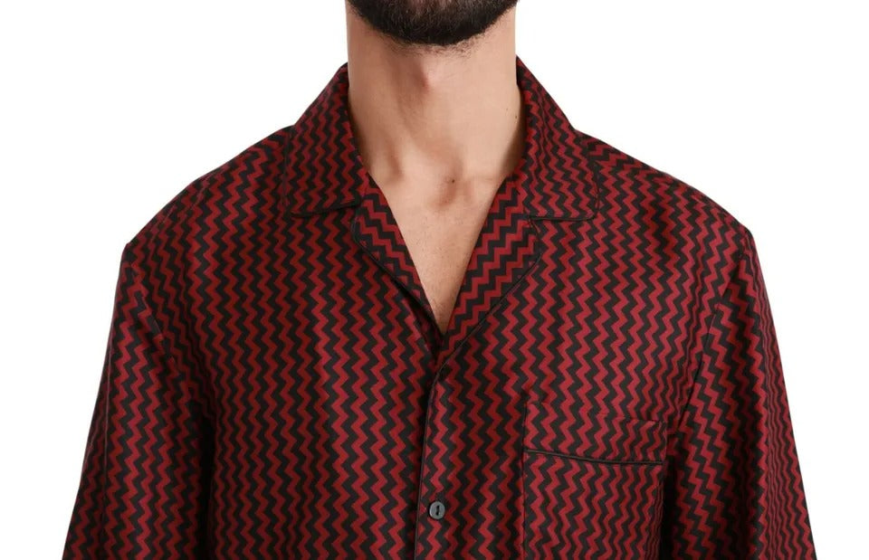 Dolce &amp; Gabbana Black Red Zigzag Pattern Casual Shirt