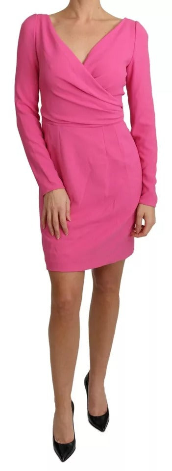 Dolce &amp; Gabbana Pink Deep V-Neck Bodycon Mini Rayon Dress