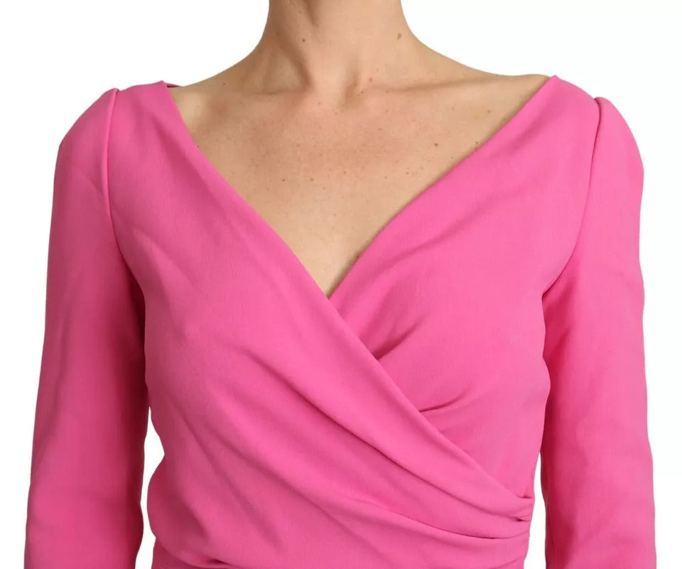 Dolce &amp; Gabbana Pink Deep V-Neck Bodycon Mini Rayon Dress