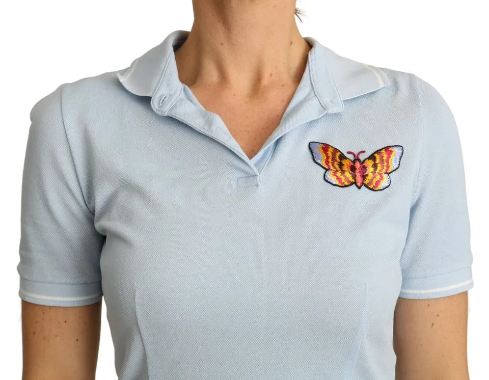 Dolce &amp; Gabbana Blue Butterfly Polo T-Shirt Cotton Top