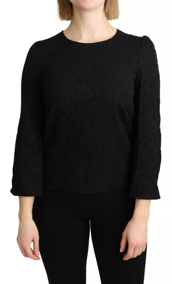 Dolce &amp; Gabbana Black Lace Blouse with Long Sleeves STAFF Top