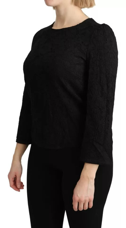 Dolce &amp; Gabbana Black Lace Blouse with Long Sleeves STAFF Top