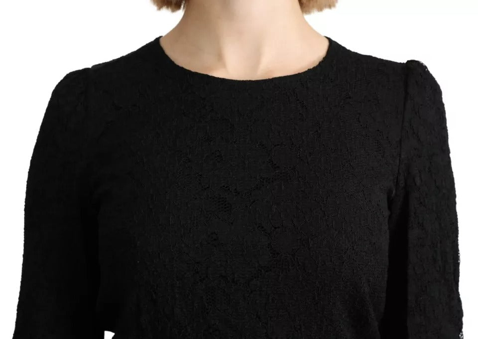 Dolce &amp; Gabbana Black Lace Blouse with Long Sleeves STAFF Top