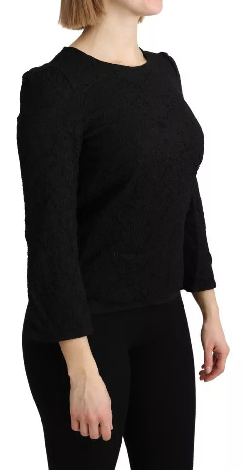 Dolce &amp; Gabbana Black Lace Blouse with Long Sleeves STAFF Top