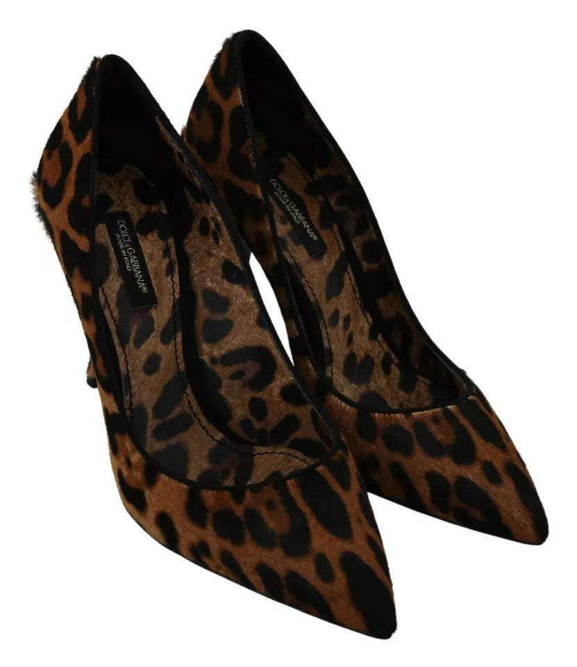 Dolce &amp; Gabbana Brown Leopard Pony Hair Heels Pumps Shoes