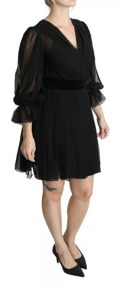 Dolce &amp; Gabbana Black Silk Blend Mesh Pleated Mini Dress