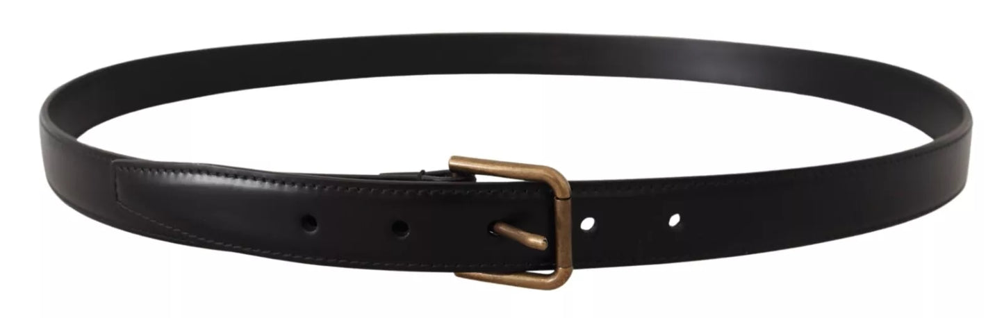 Dolce &amp; Gabbana Black classic calf leather belt with metal buckle