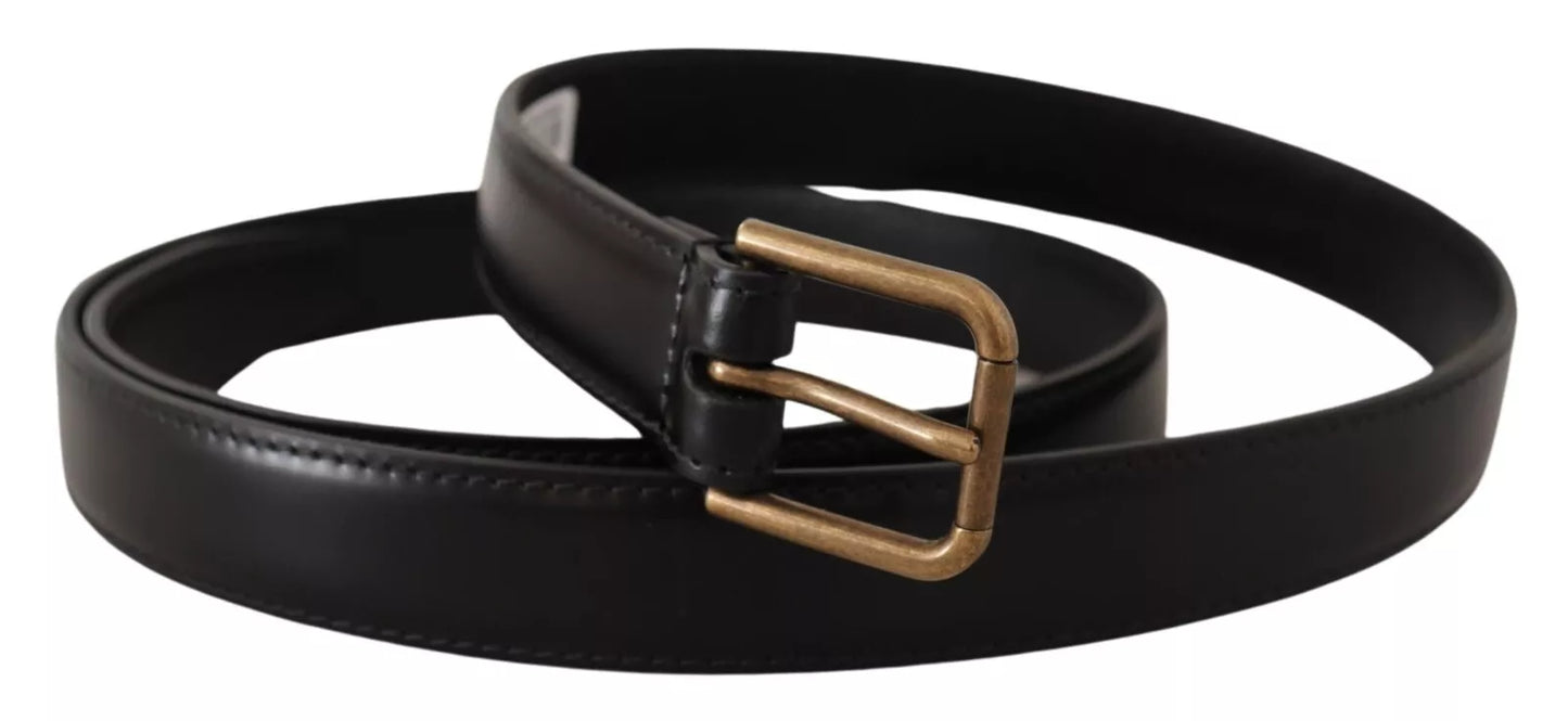 Dolce &amp; Gabbana Black classic calf leather belt with metal buckle