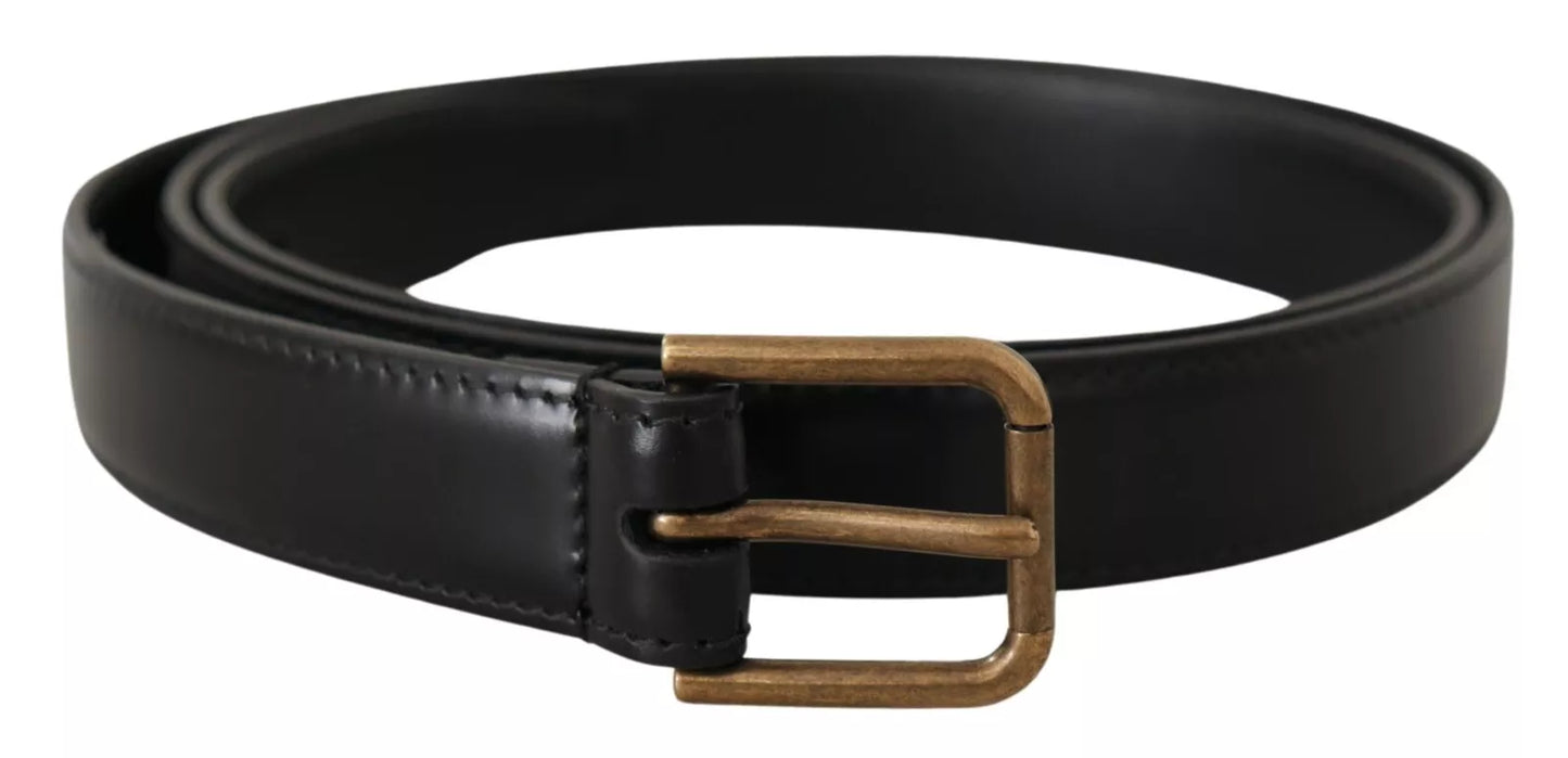 Dolce &amp; Gabbana Black classic calf leather belt with metal buckle