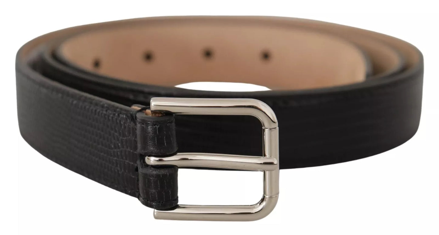 Dolce &amp; Gabbana Black classic leather belt with silver metal buckle