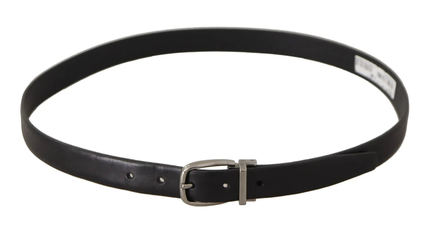 Dolce &amp; Gabbana Black classic leather belt with silver-colored metal buckle