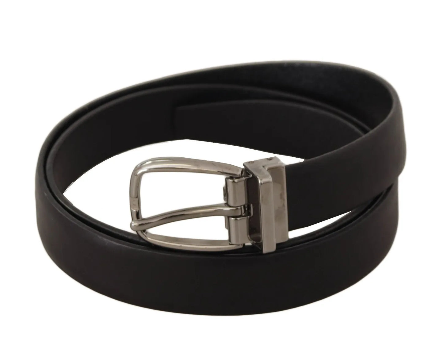 Dolce &amp; Gabbana Black classic leather belt with silver-colored metal buckle