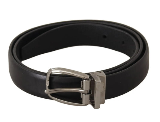 Dolce &amp; Gabbana Black classic leather belt with silver-colored metal buckle