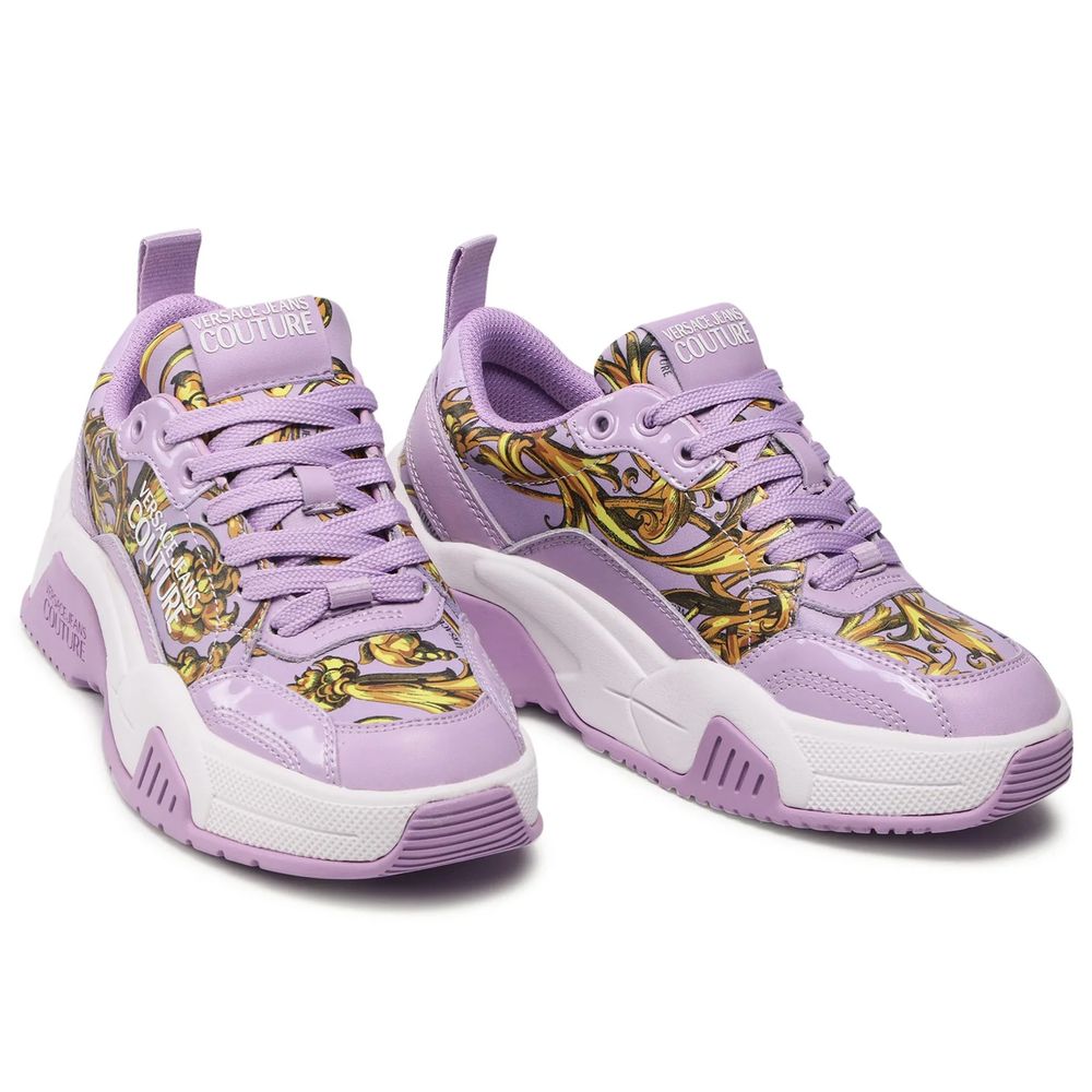 Versace Jeans Purple Leather Di Calfskin Sneakers