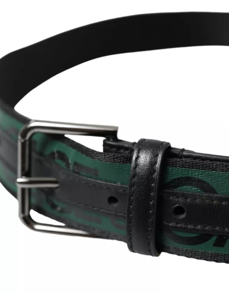 Dolce &amp; Gabbana Black Green Leather Silver Metal Buckle Belt