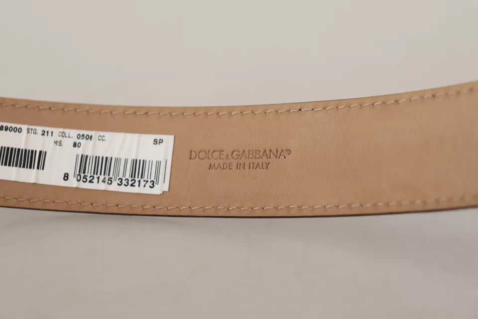 Dolce &amp; Gabbana Black Leather Gold Metal Logo Engraved Buckle Belt