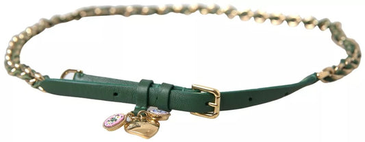 Dolce &amp; Gabbana Green Ornate Chain Belt with Gold Buckle