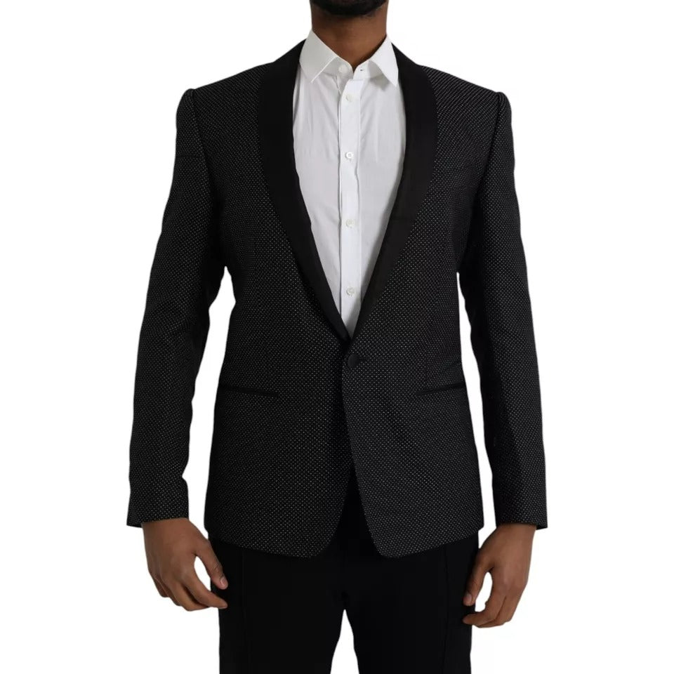 Dolce &amp; Gabbana Black Jacquard MARTINI Single Breasted Coat Blazer