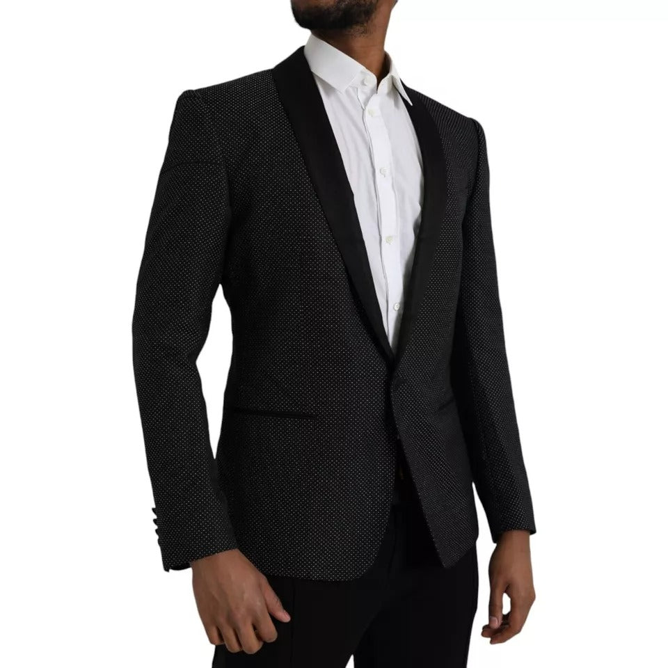 Dolce &amp; Gabbana Black Jacquard MARTINI Single Breasted Coat Blazer