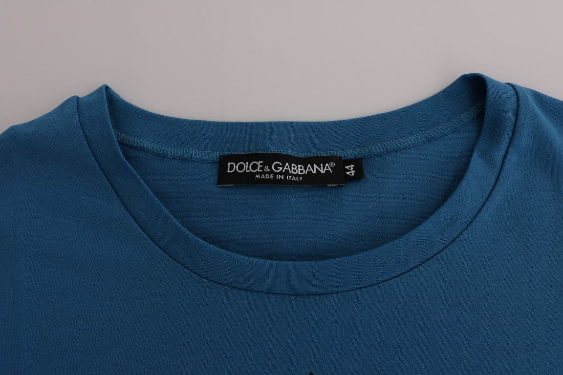 Dolce &amp; Gabbana Chic blue cotton T-shirt with 2017 print