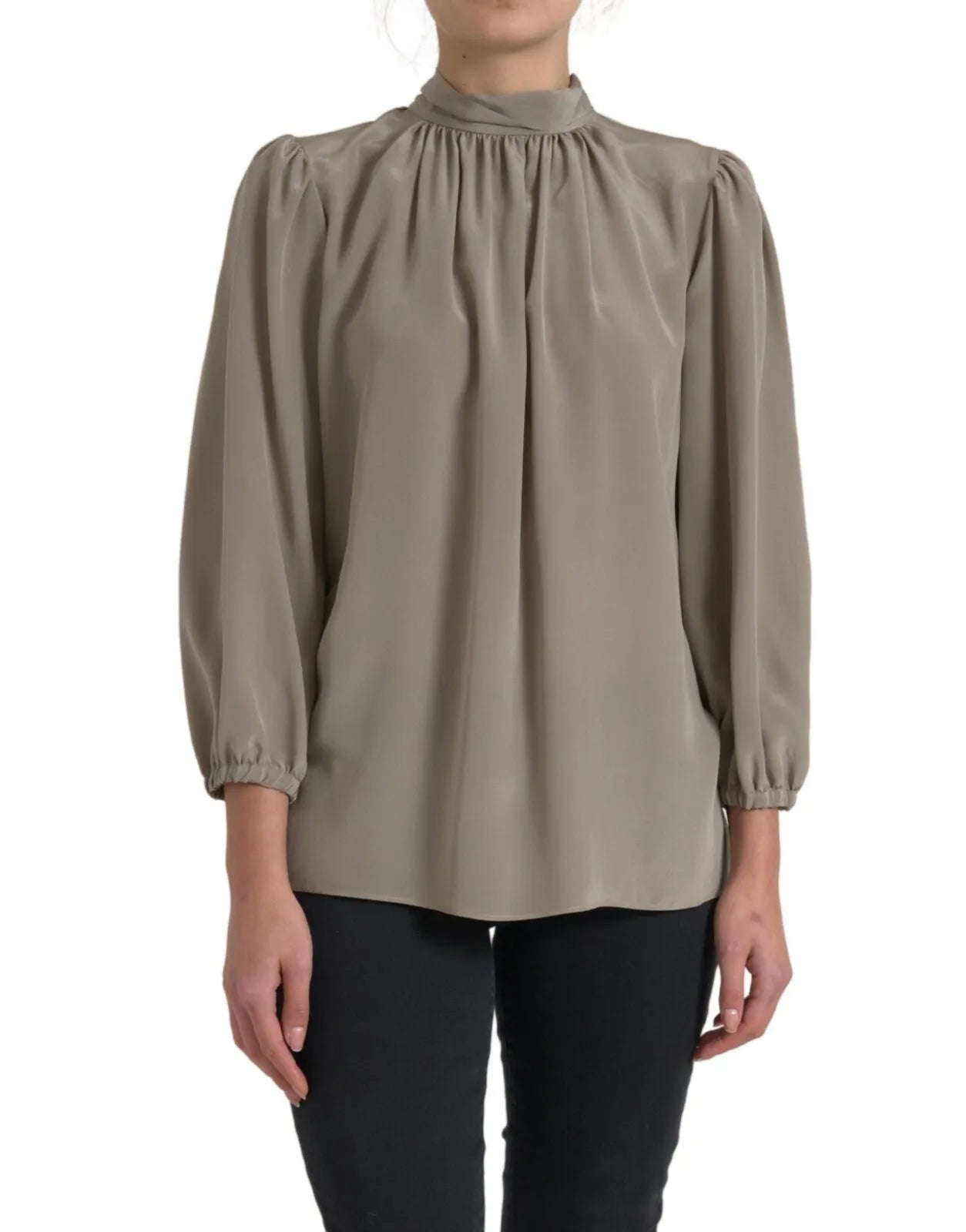 Dolce &amp; Gabbana Gray Long Neck Long Sleeve Blouse