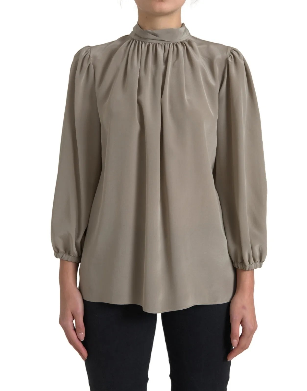 Dolce &amp; Gabbana Gray Long Neck Long Sleeve Blouse