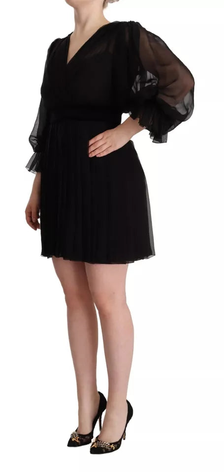 Dolce &amp; Gabbana Black V-neck long sleeve A-line mini dress