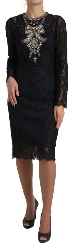 Dolce &amp; Gabbana Black nylon sheath dress with lace detail